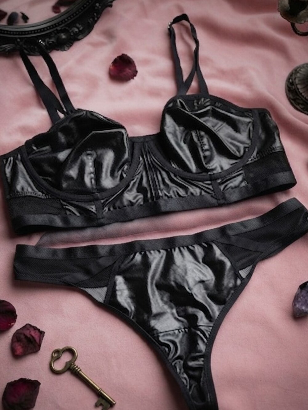 Torrid Faux Leather & Fishnet Bra & Panty Set Sexy Edgy Alternative